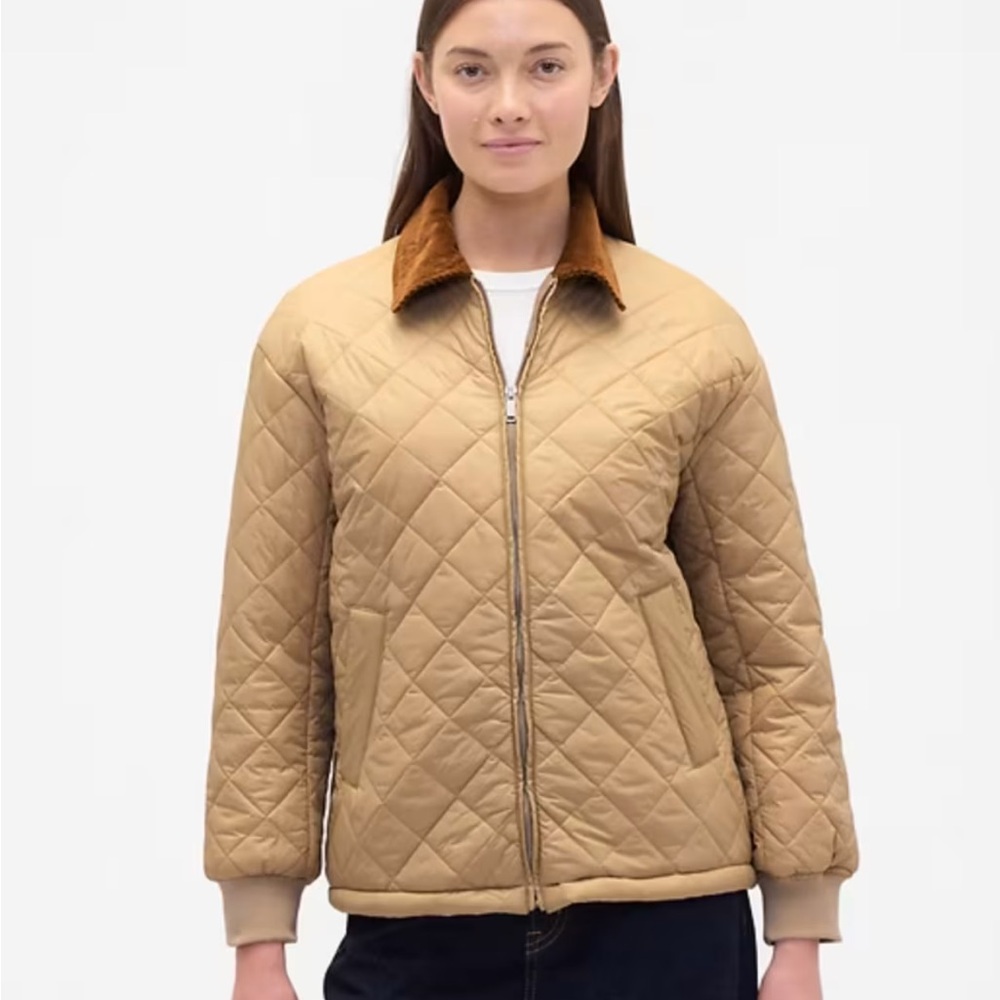 GAP Quilted Tan Jacket with Brown Corduroy Collar